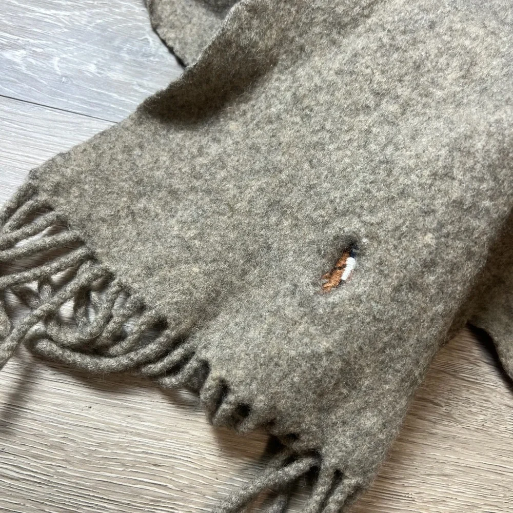 Polo Ralph Lauren Scarf Unisex OS Tan Lambswool Made in Italy Fringed Pony Logo